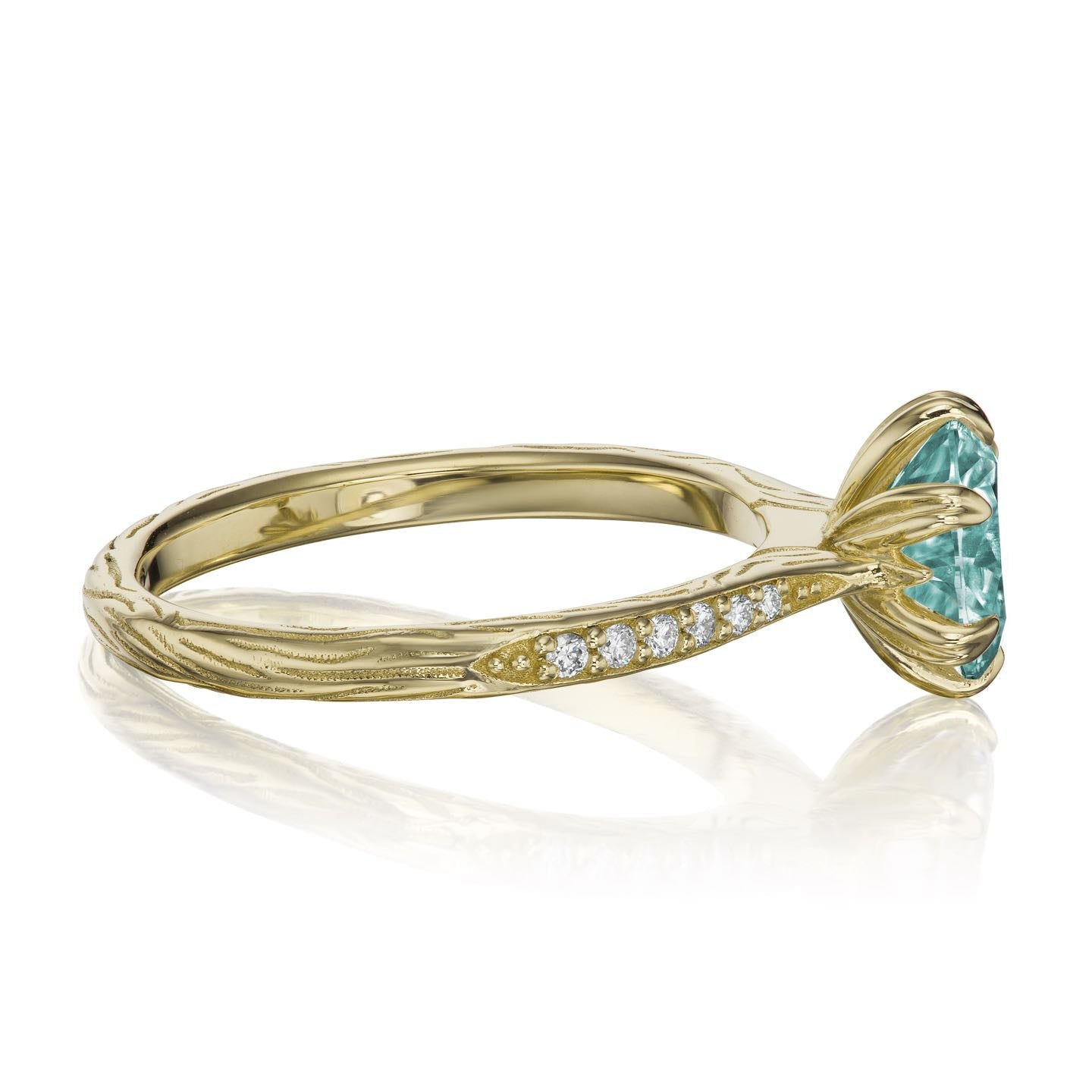 ・CAMILLE・Aqua-Teal Iconic™ Moissanite, Twig Textured Diamond Band (1.5ct Center)