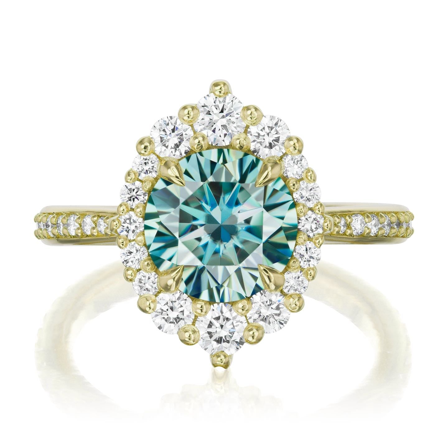 ・EMERSON・Aqua-Teal Iconic™ Moissanite Center, Diamond Halo (1.93ctw+)
