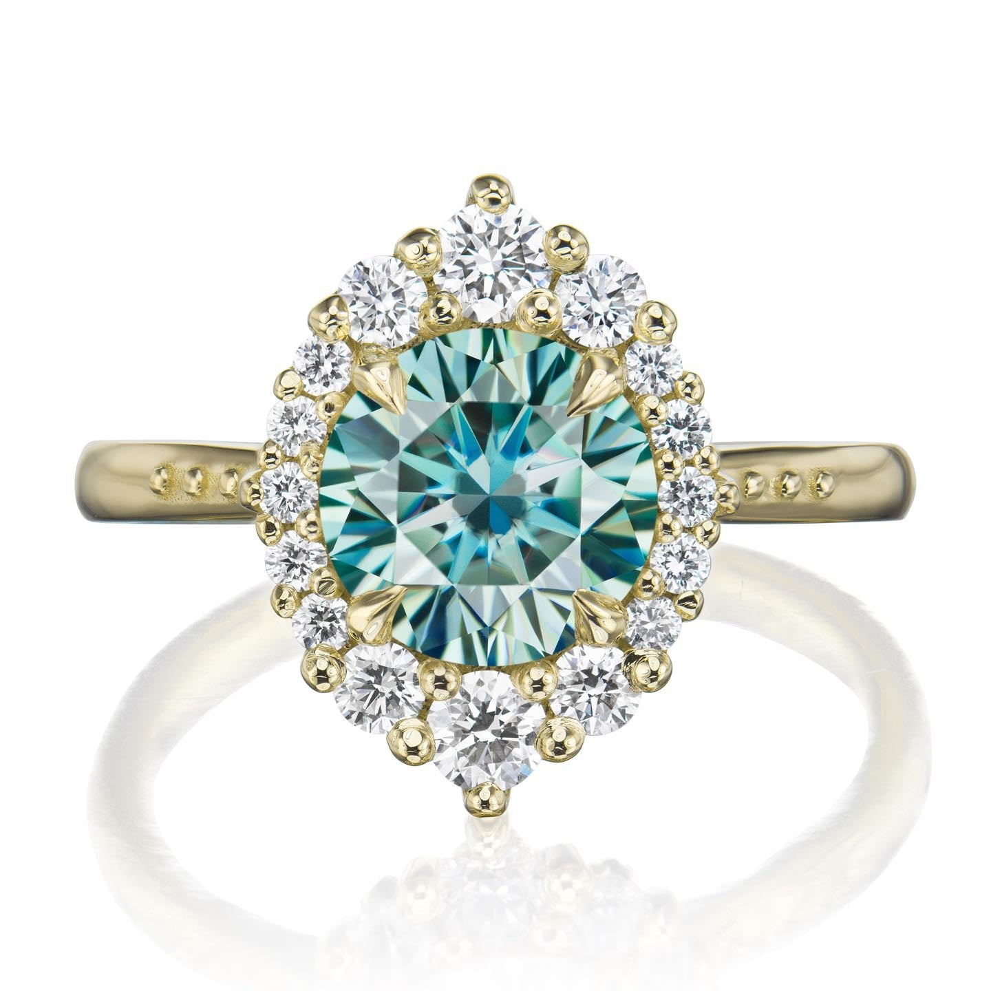 ・EMERSON・Aqua-Teal Iconic™ Moissanite Center, Diamond Halo (1.93ctw+)
