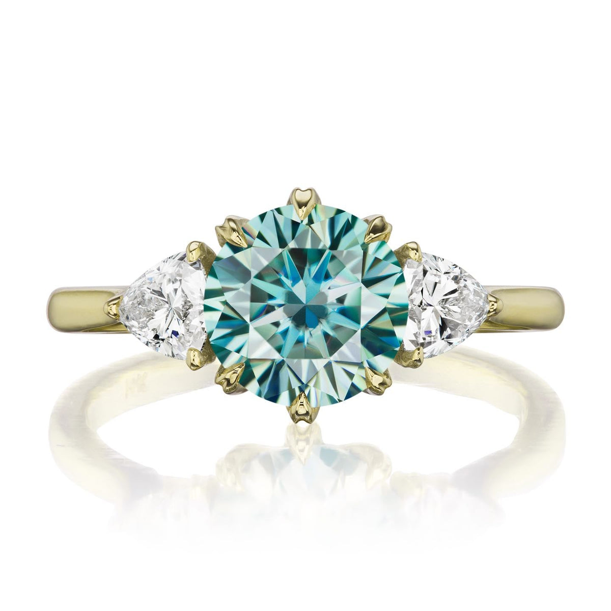 ・MAGNOLIA・Aqua-Teal Iconic™ Moissanite Center, Trillion Diamonds (1.92ctw)