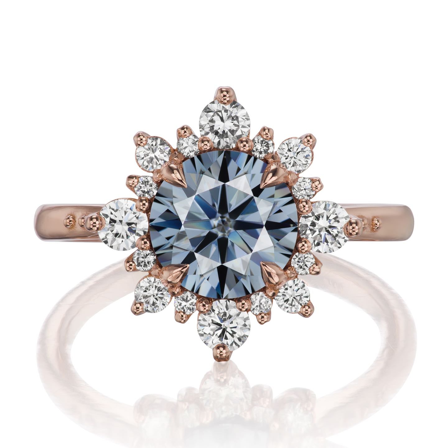 ・REYNA・Iconic™ Grey Moissanite Center, Diamond Halo (1.93ctw+)