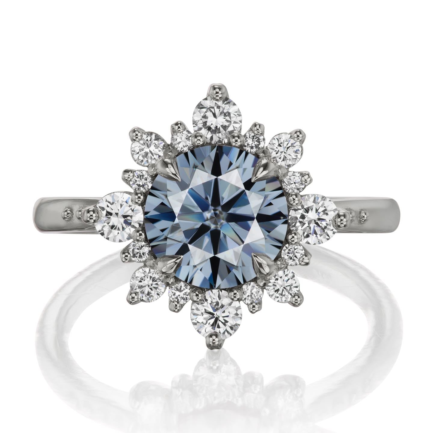 ・REYNA・Iconic™ Grey Moissanite Center, Diamond Halo (1.93ctw+)