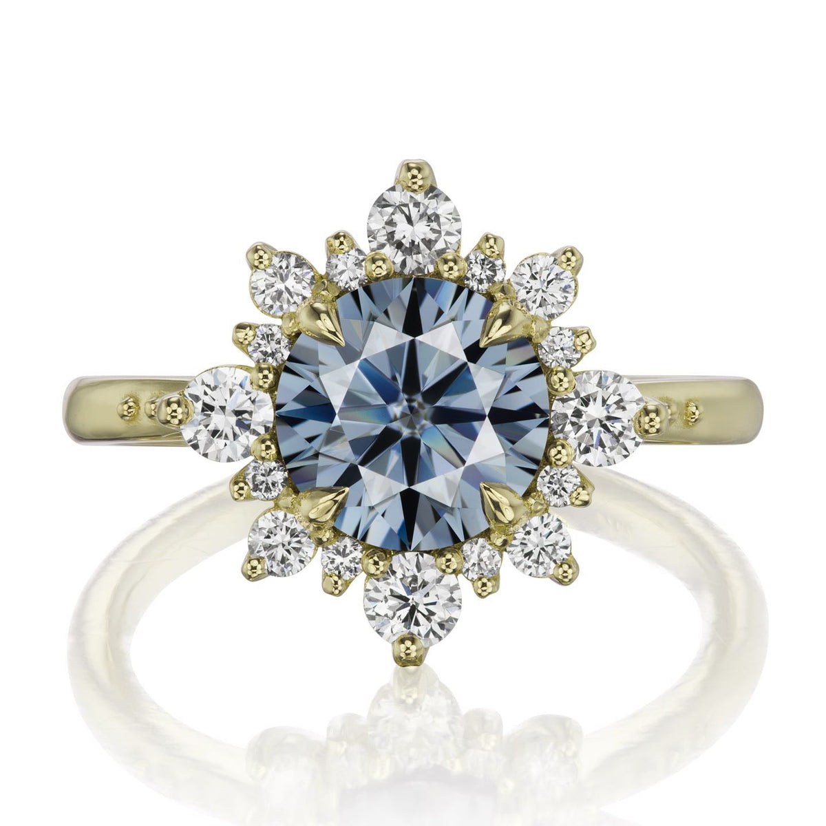 ・REYNA・Iconic™ Grey Moissanite Center, Diamond Halo (1.93ctw+)