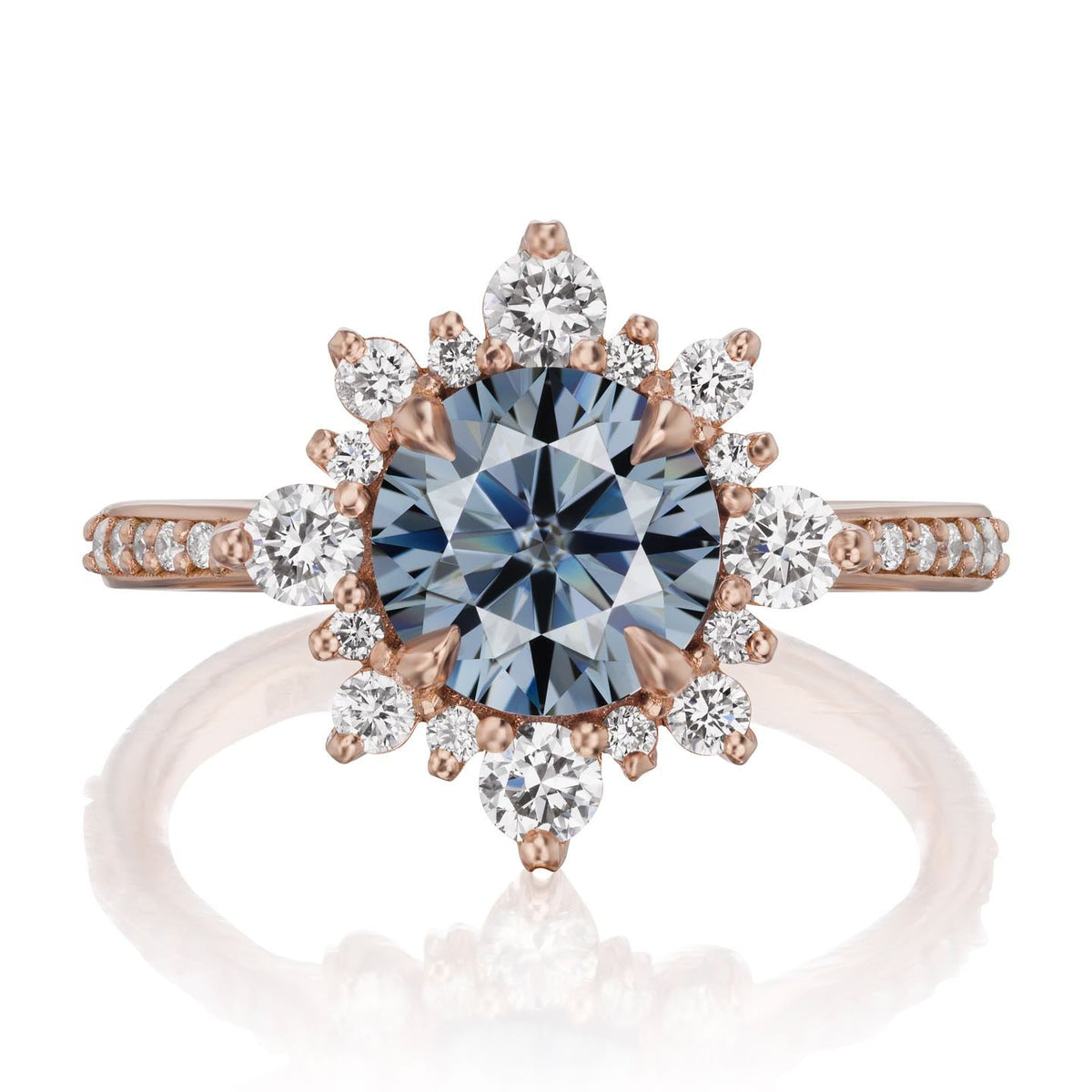 ・REYNA・Iconic™ Grey Moissanite Center, Diamond Halo (1.93ctw+)