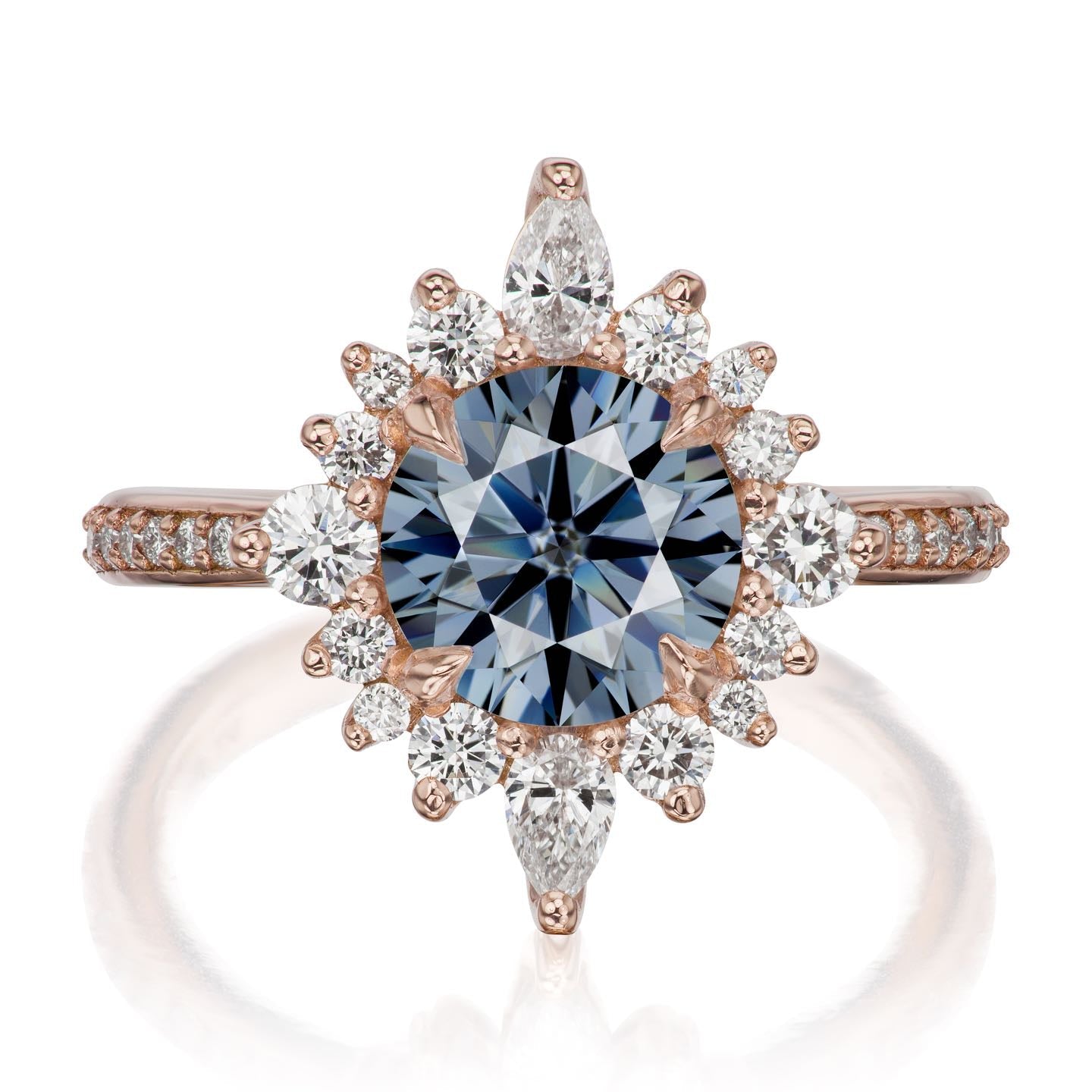 ・ZAHRA・Iconic™ Grey Moissanite Center, Diamond Halo (1.98ctw+)