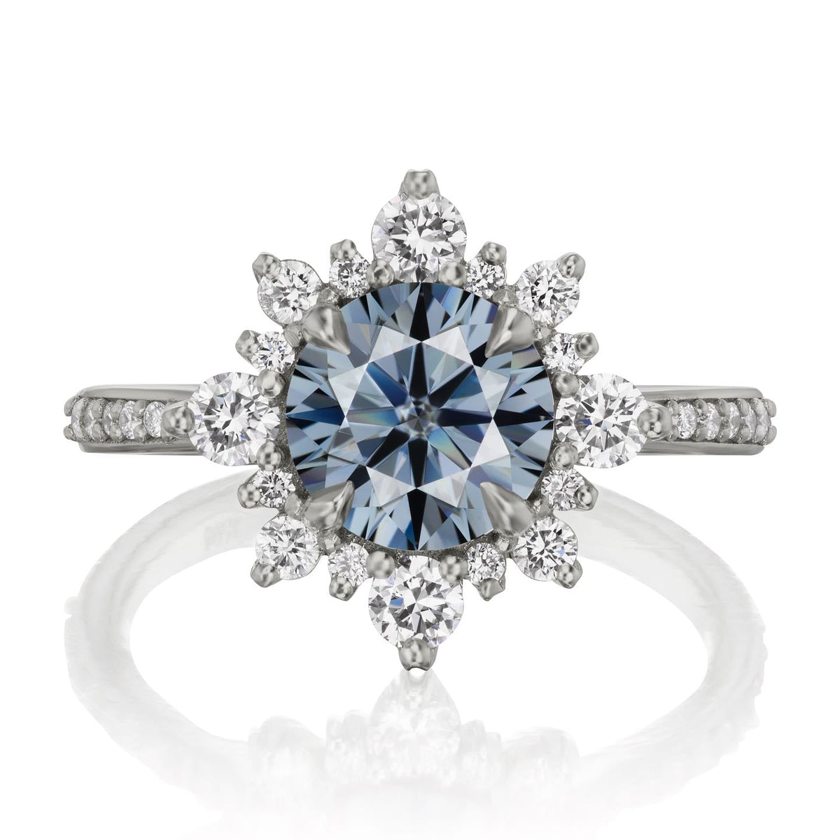 ・REYNA・Iconic™ Grey Moissanite Center, Diamond Halo (1.93ctw+)