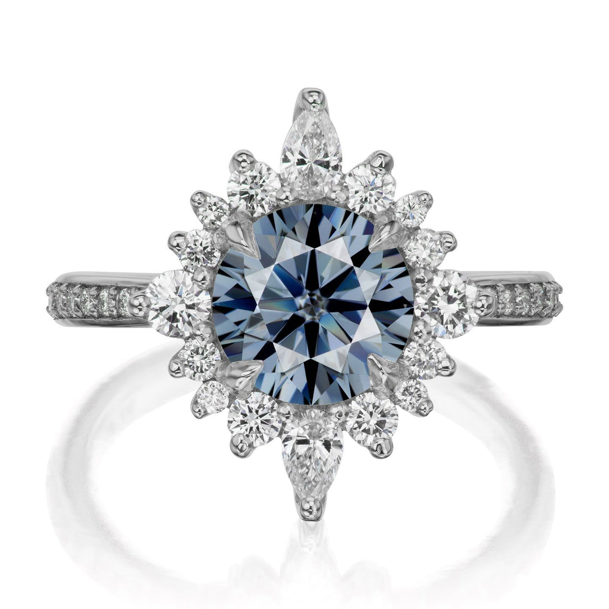 ・ZAHRA・Iconic™ Grey Moissanite Center, Diamond Halo (1.98ctw+)