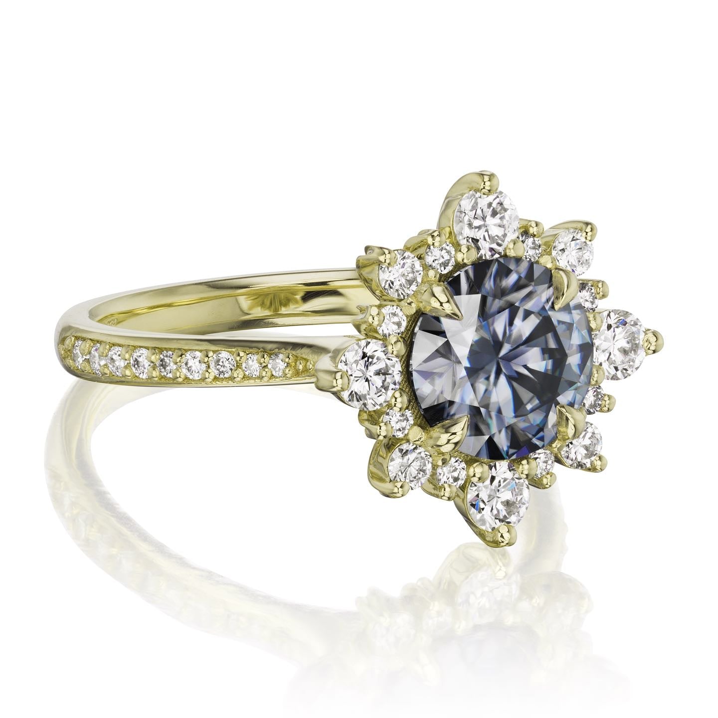 ・REYNA・Iconic™ Grey Moissanite Center, Diamond Halo (1.93ctw+)