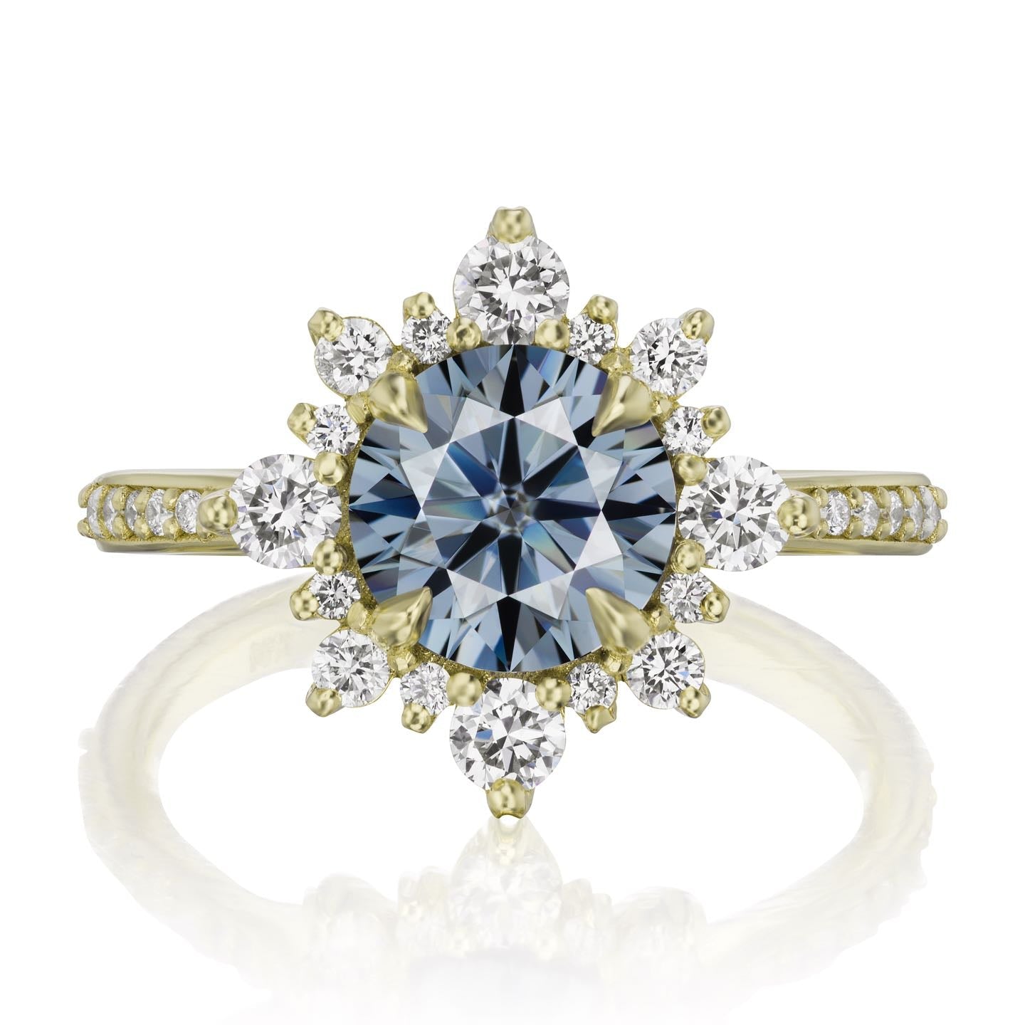 ・REYNA・Iconic™ Grey Moissanite Center, Diamond Halo (1.93ctw+)