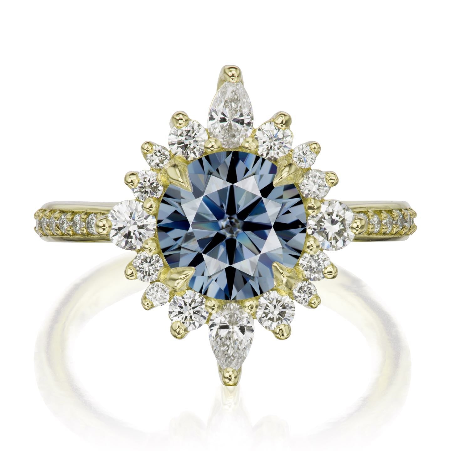 ・ZAHRA・Iconic™ Grey Moissanite Center, Diamond Halo (1.98ctw+)
