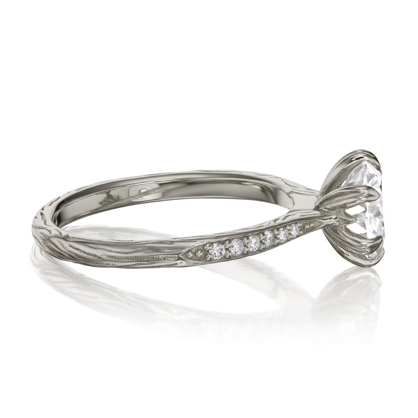 ・CAMILLE・Moissanite Center, Twig Textured Diamond Band (1.5ct Center)