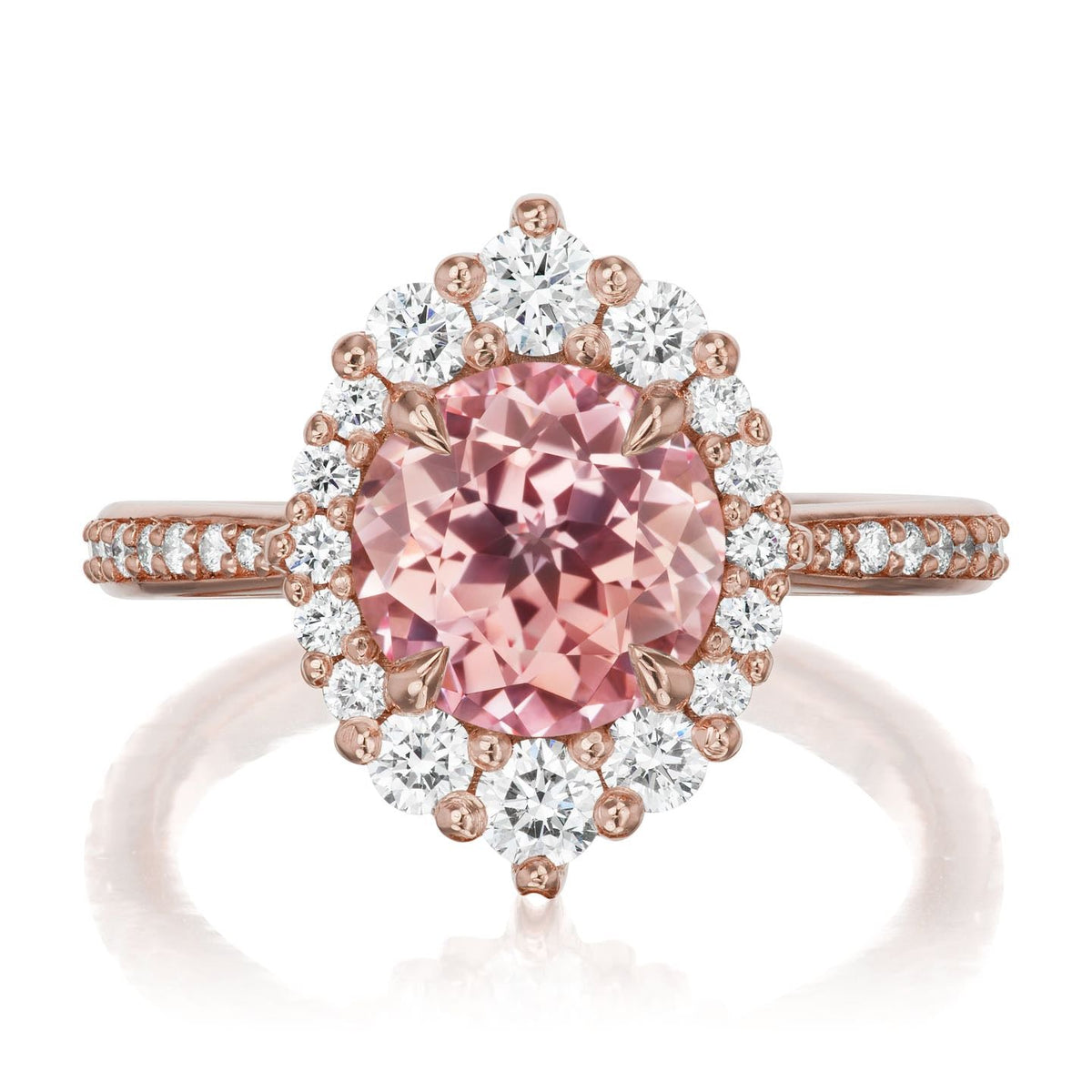 ・EMERSON・Peach Sapphire Center, Diamond Halo (2.68ctw+)