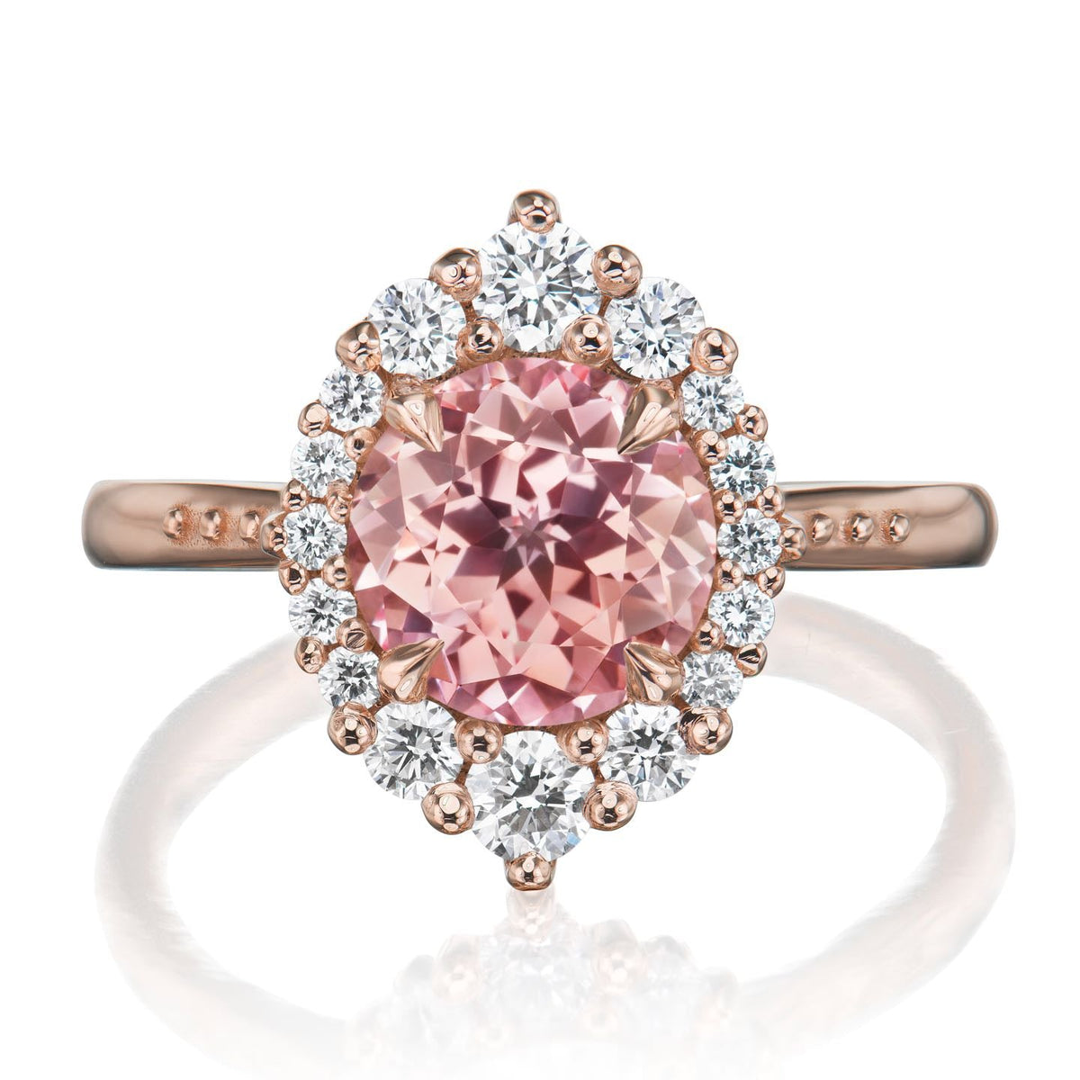 ・EMERSON・Peach Sapphire Center, Diamond Halo (2.68ctw+)