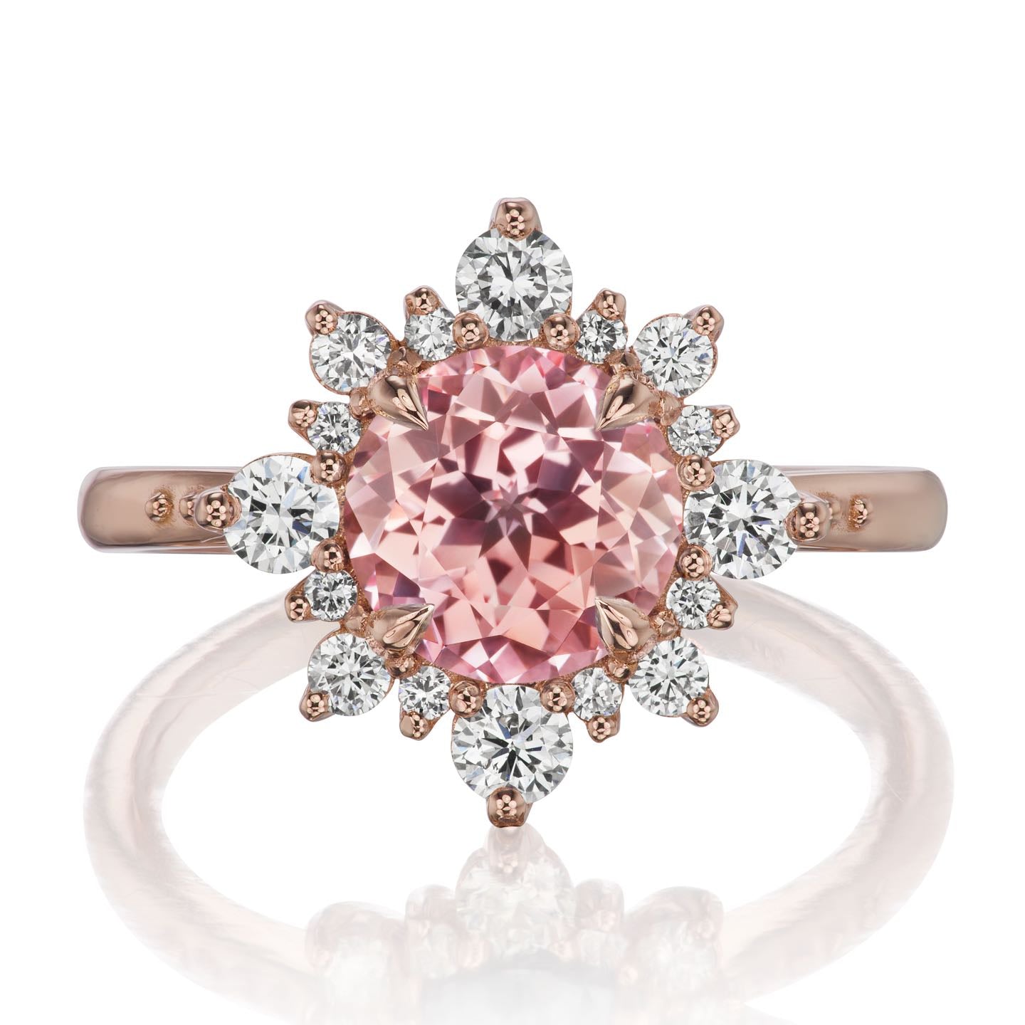 ・REYNA・Peach Sapphire Center, Diamond Halo (2.68ctw+)