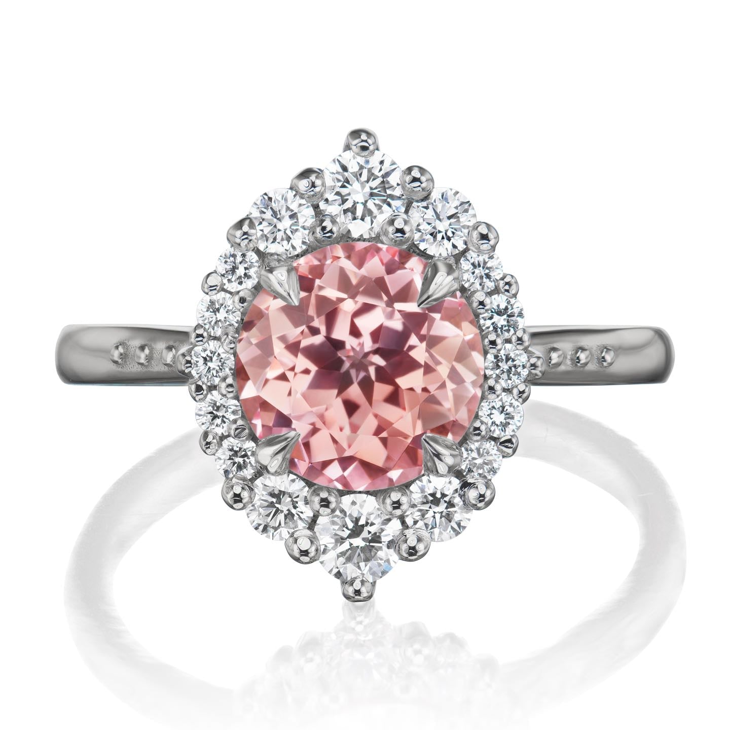 ・EMERSON・Peach Sapphire Center, Diamond Halo (2.68ctw+)