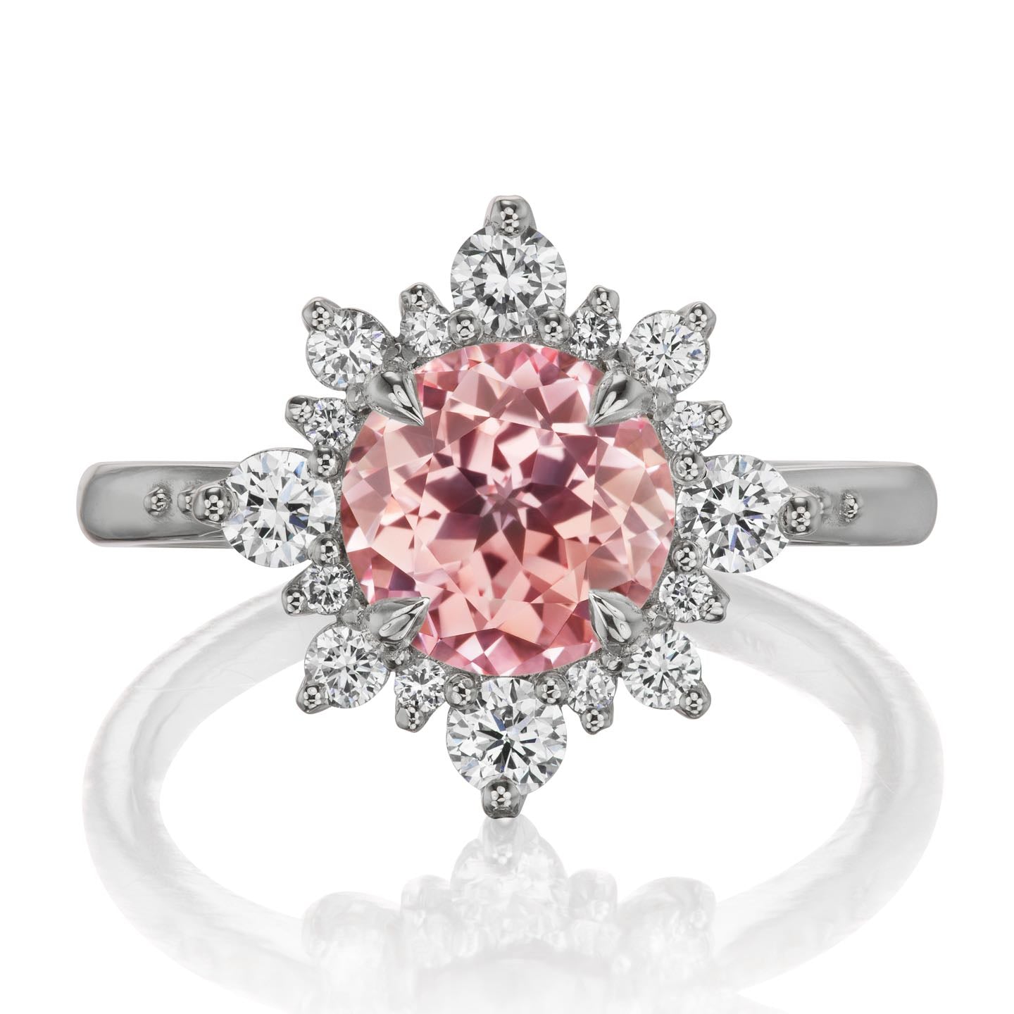 ・REYNA・Peach Sapphire Center, Diamond Halo (2.68ctw+)