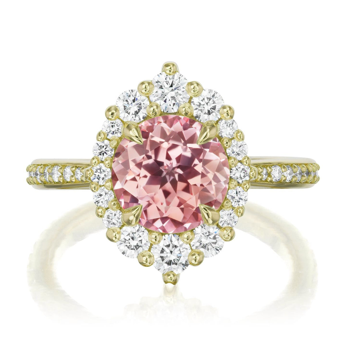・EMERSON・Peach Sapphire Center, Diamond Halo (2.68ctw+)