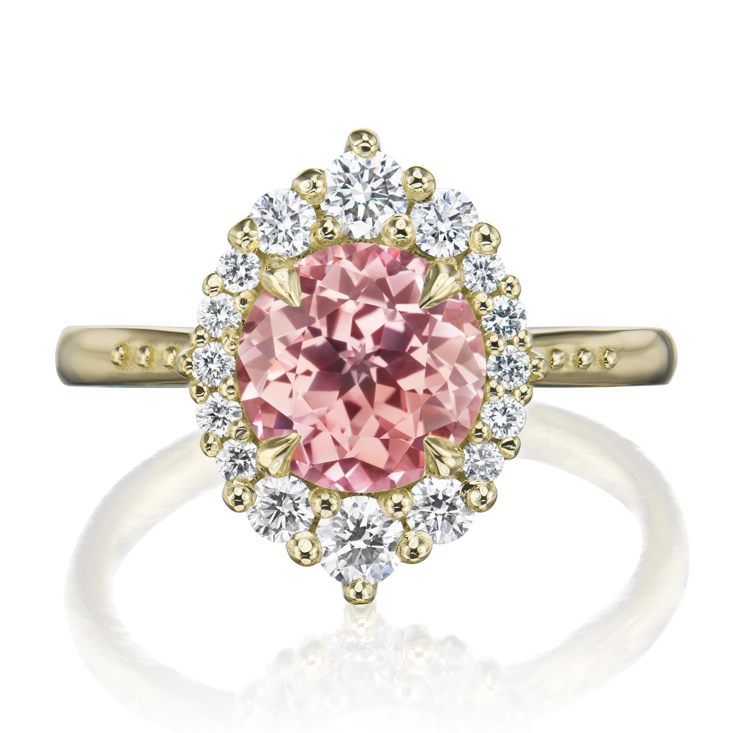 ・EMERSON・Peach Sapphire Center, Diamond Halo (2.68ctw+)