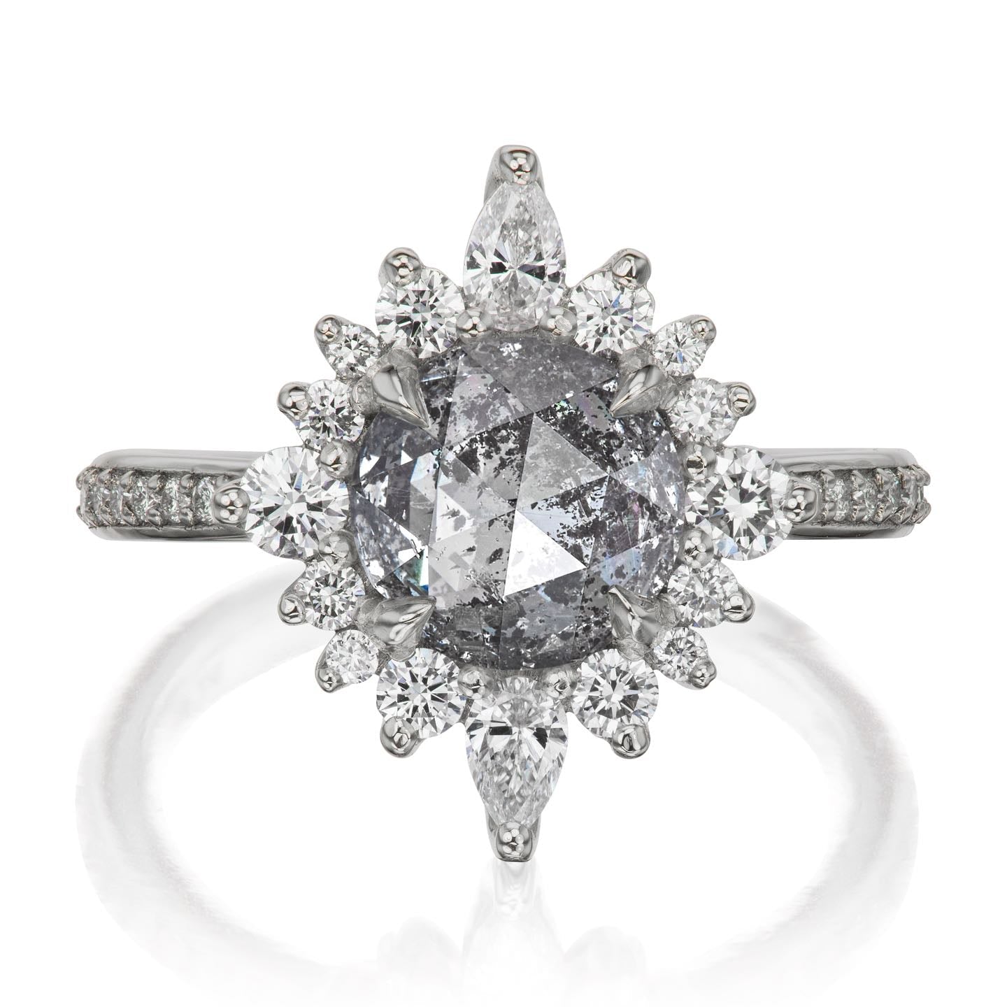・ZAHRA・Rose Cut Salt + Pepper Diamond Center, Diamond Halo (2.02ctw+)