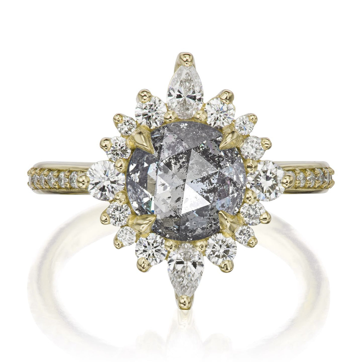 ・ZAHRA・Rose Cut Salt + Pepper Diamond Center, Diamond Halo (2.02ctw+)