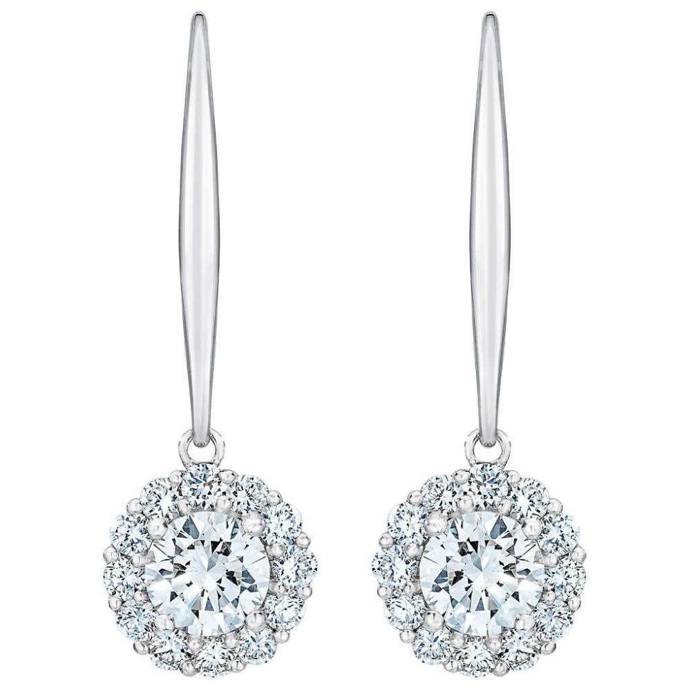 .89Ct TW Diamond Delicate Floral Shape Dangle Hoops Lab Grown Earrings Silver 1"