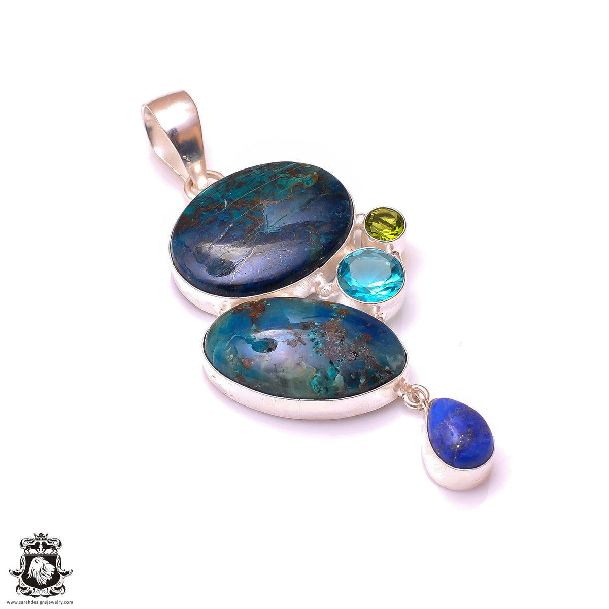 Azurite Malachite Shattuckite Pendant & 3MM Italian Chain P9881