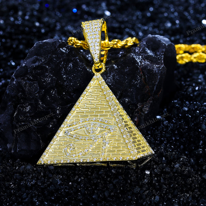 925 Sterling Silver Moissanite Evil Eye Pyramid Pendant