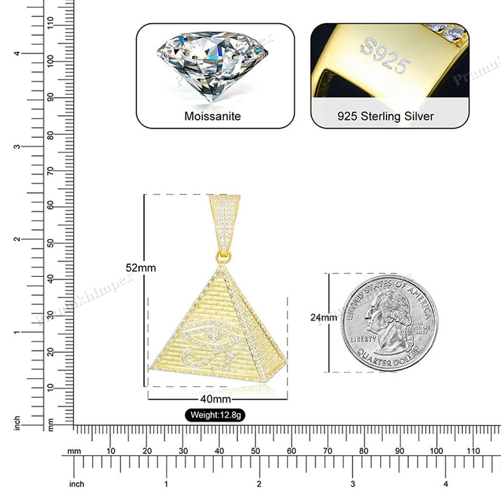 925 Sterling Silver Moissanite Evil Eye Pyramid Pendant