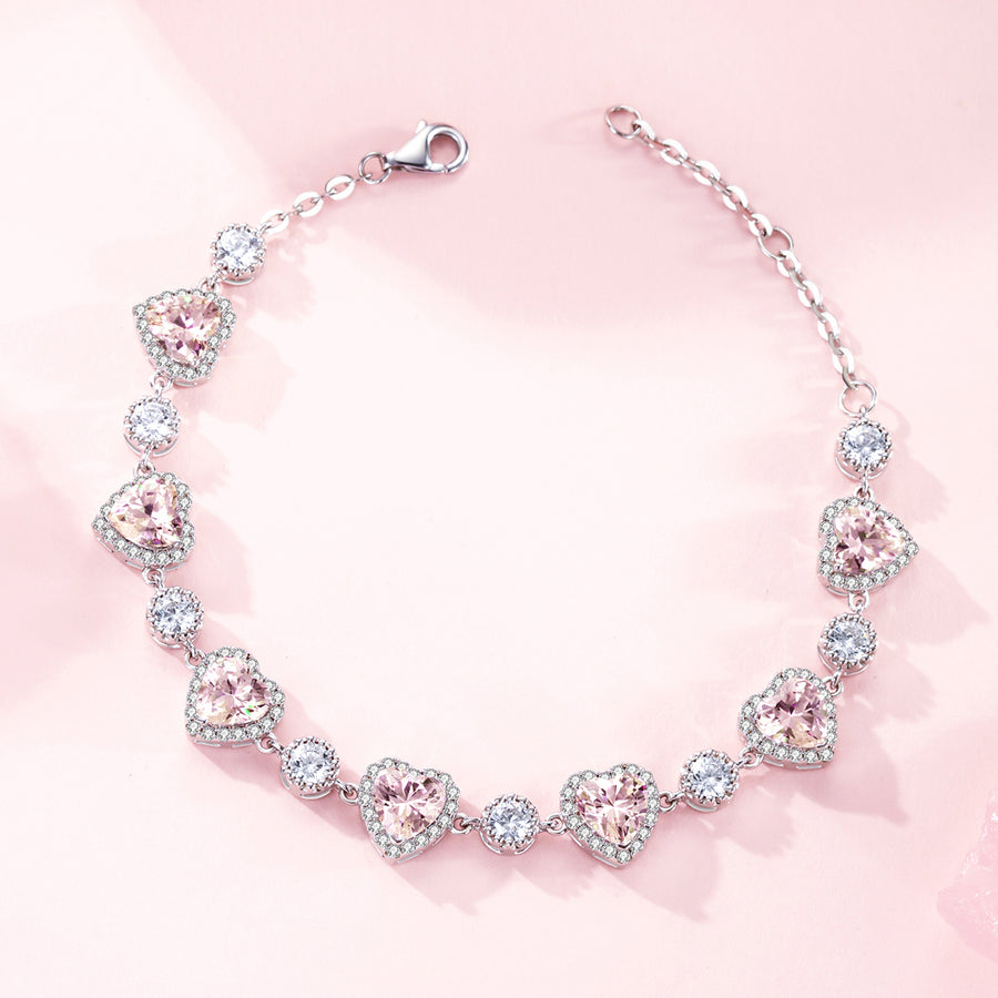 Solarii "Ms Charming" Halo Heart Sterling Silver Tennis Bracelet