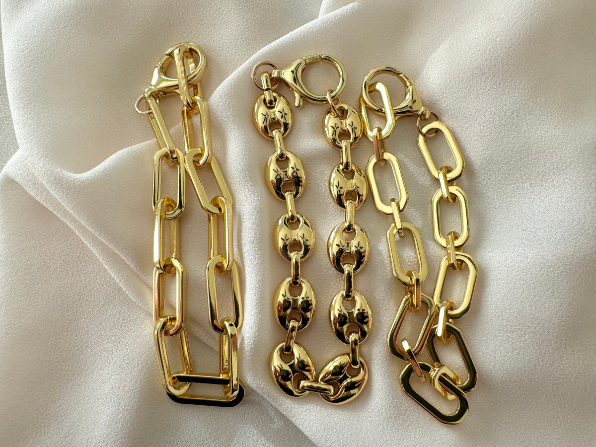 24k Gold Filled Geometric Shaped Paperclip Link Chain Bracelet - Stacking Bracelets - Gift Ideas for Women