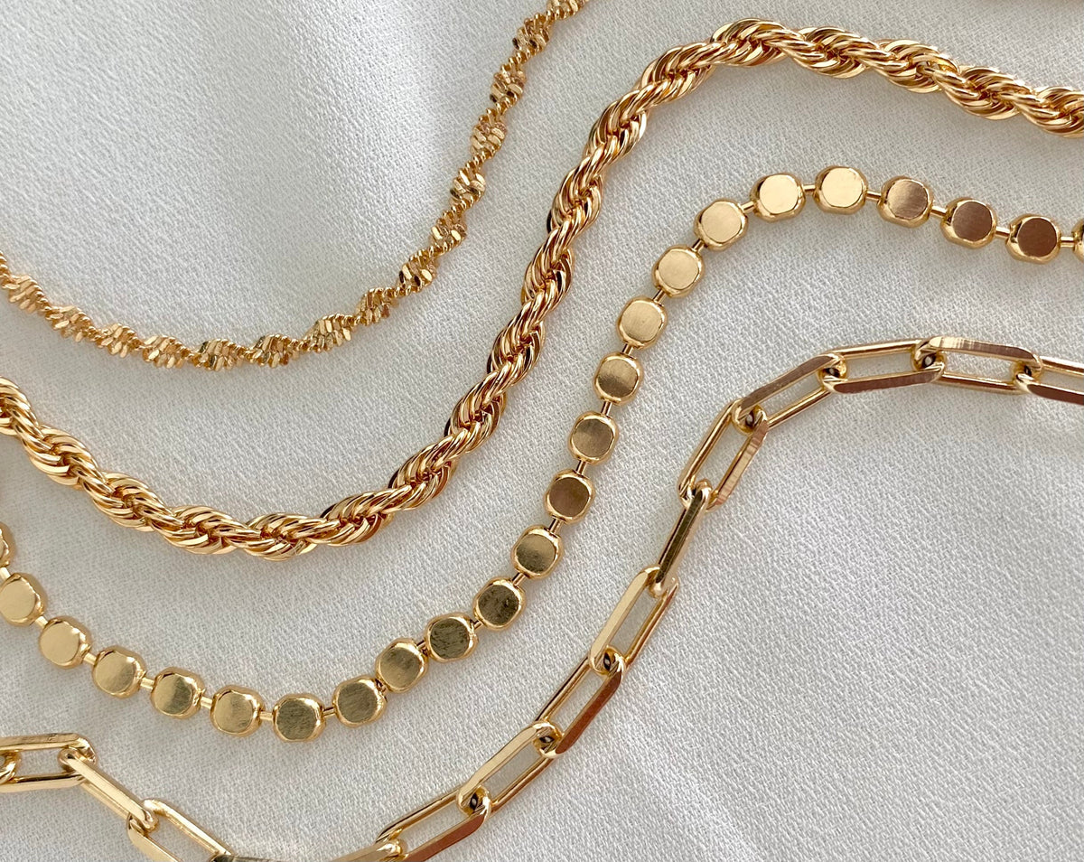 Gold Filled Dot Bead Chain Necklace Minimalist Layering Necklaces for Women - Rope Twist Paperclip