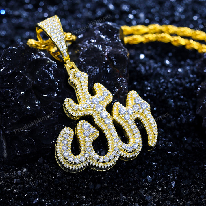 Hip Hop Moissanite Sterling Silver Bismillah Pendant
