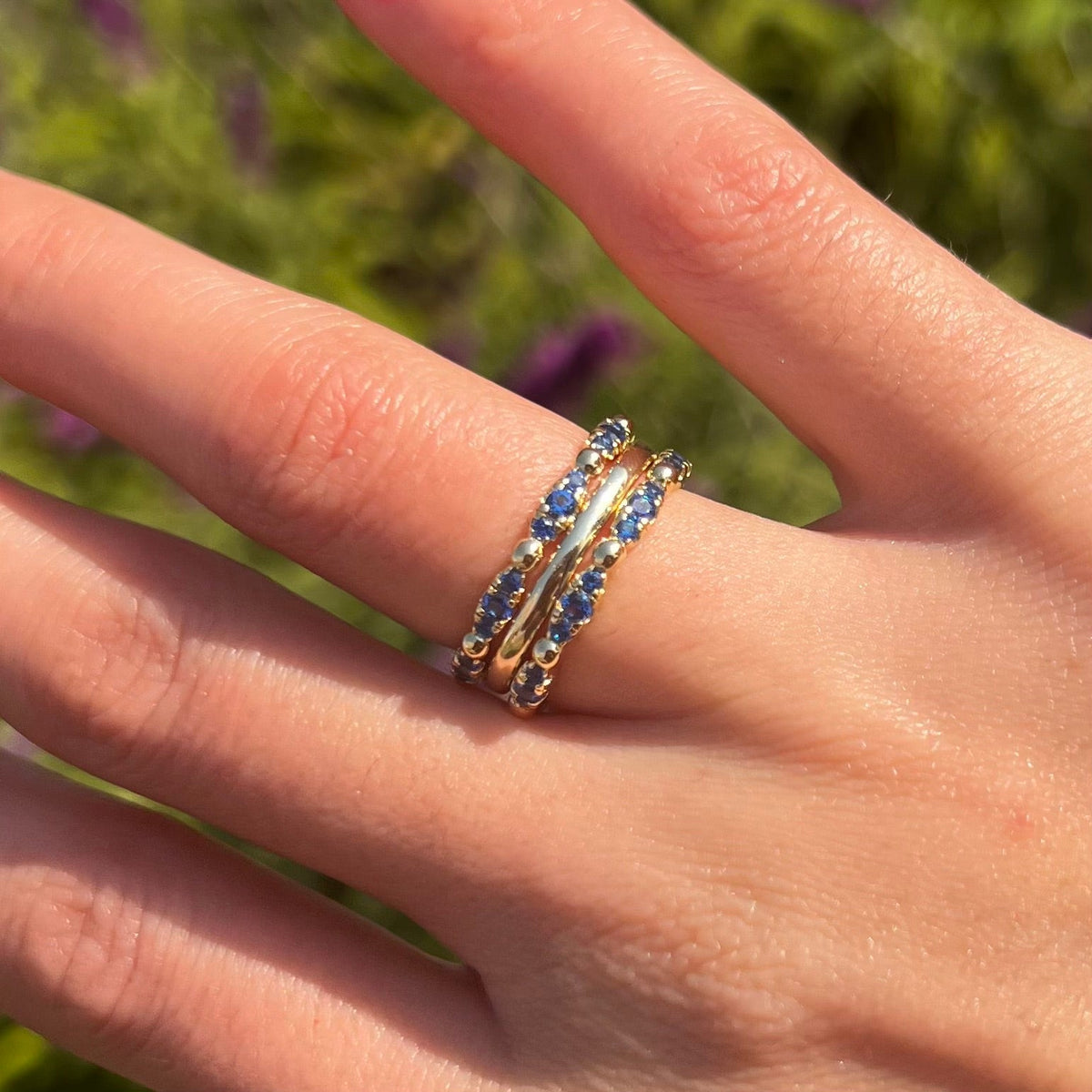 Vintage 3 Pcs Golden Tone Sterling Silver Band Set