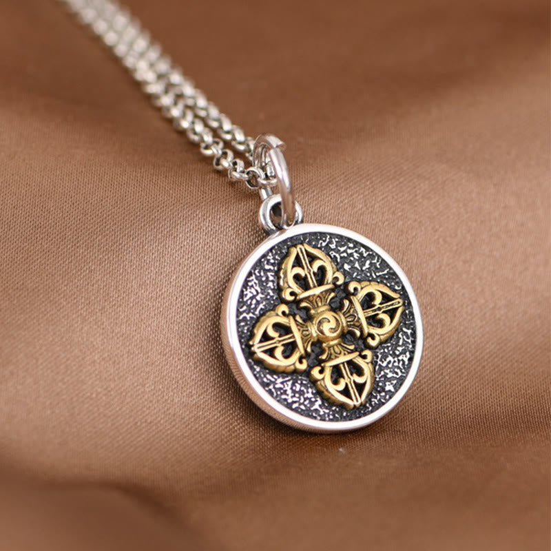 Fortune Jewel 925 Sterling Silver Double Dorje Vajra Blessing Necklace Pendant