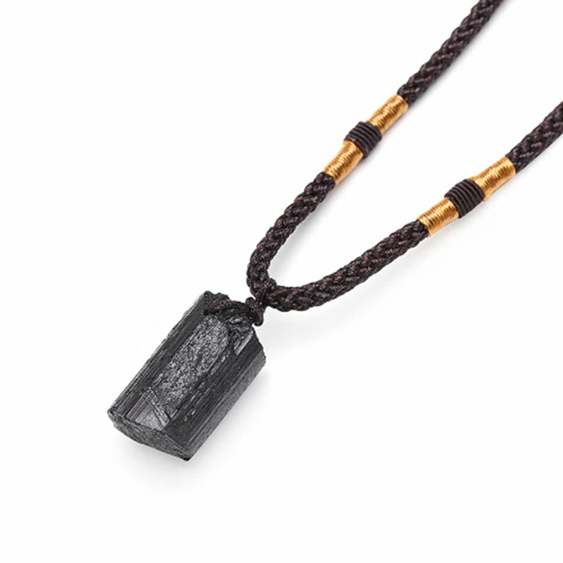 Fortune Jewel Natural Black Tourmaline Positive Rope Necklace Pendant