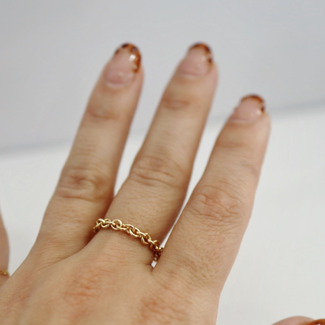 Gold Cable Chain Ring - Choose Metal - Sterling Silver or 14 Karat Gold Fill