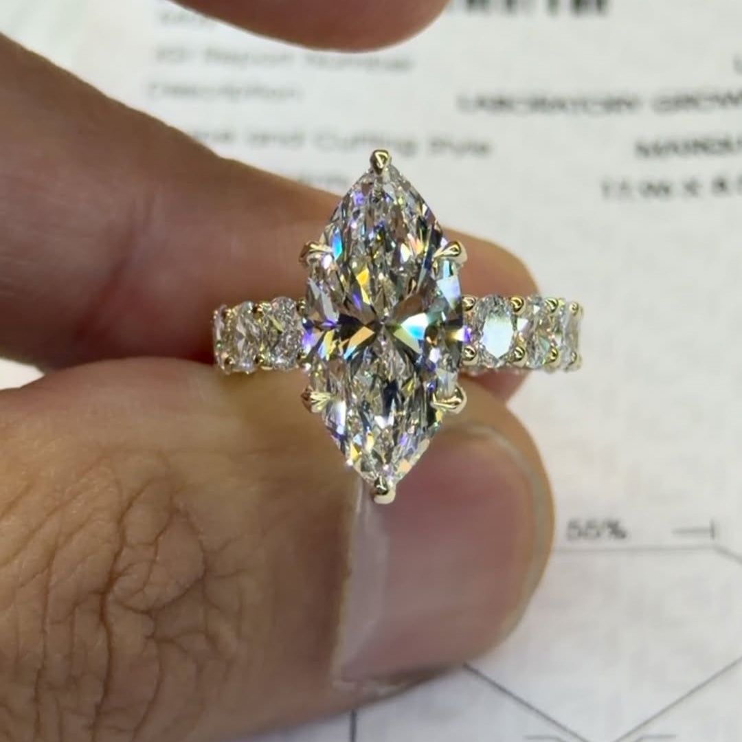 Breathtaking 5.0ct Marquise Cut Pavé Engagement Ring In Sterling Silver