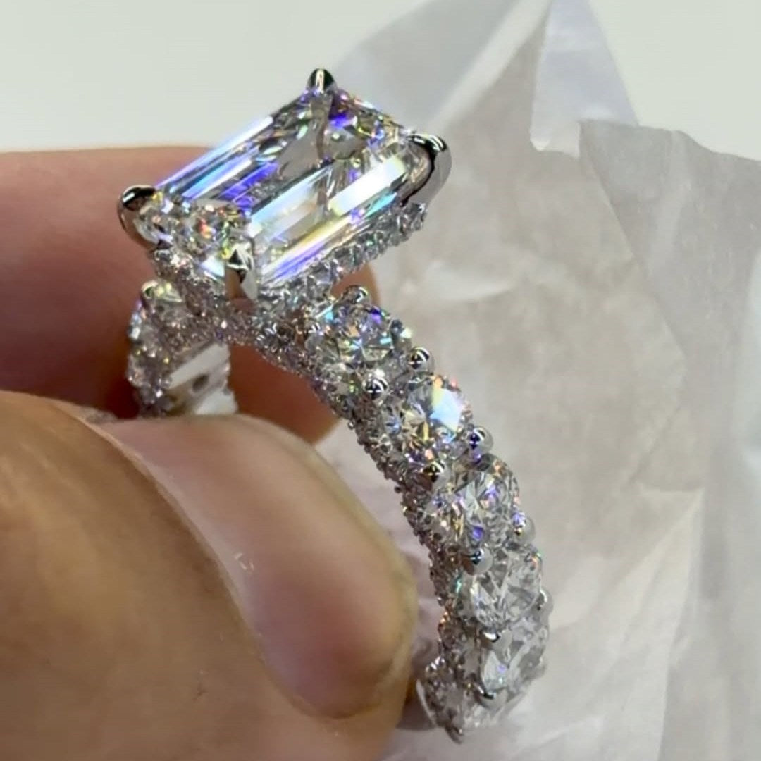 Timeless 5.0ct Emerald Cut Pavé Engagement Ring In Sterling Silver