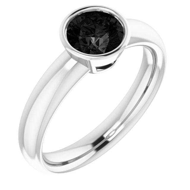 Round 1ct Black Diamond Low Profile Bezel Solitaire Engagement Ring