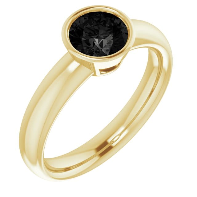 Round 1ct Black Diamond Low Profile Bezel Solitaire Engagement Ring