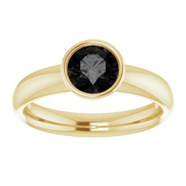 Round 1ct Black Diamond Low Profile Bezel Solitaire Engagement Ring