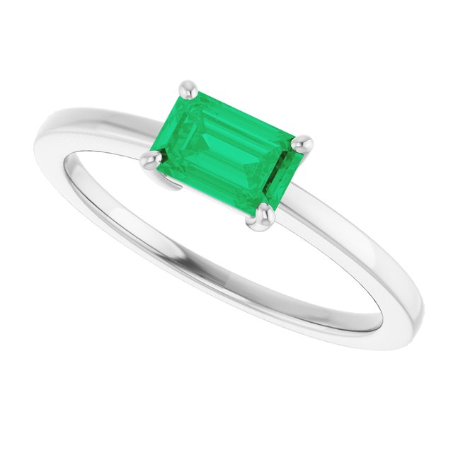 Step Cut Emerald Stacking Prong Set Solitaire Promise Ring
