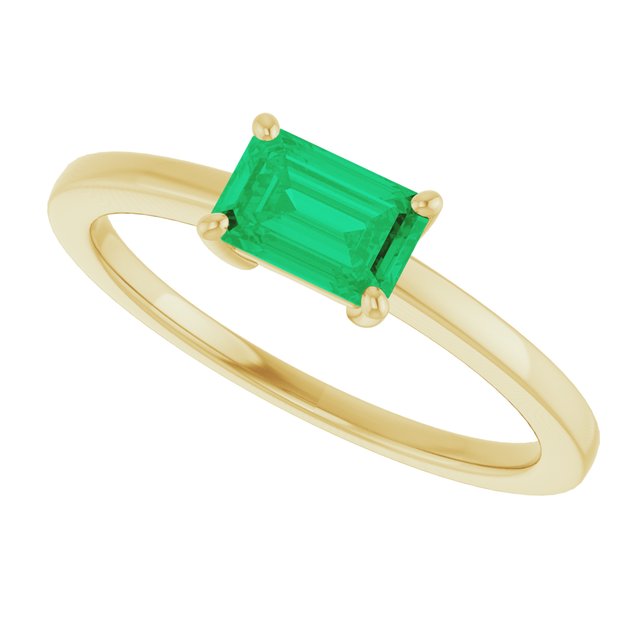 Step Cut Emerald Stacking Prong Set Solitaire Promise Ring