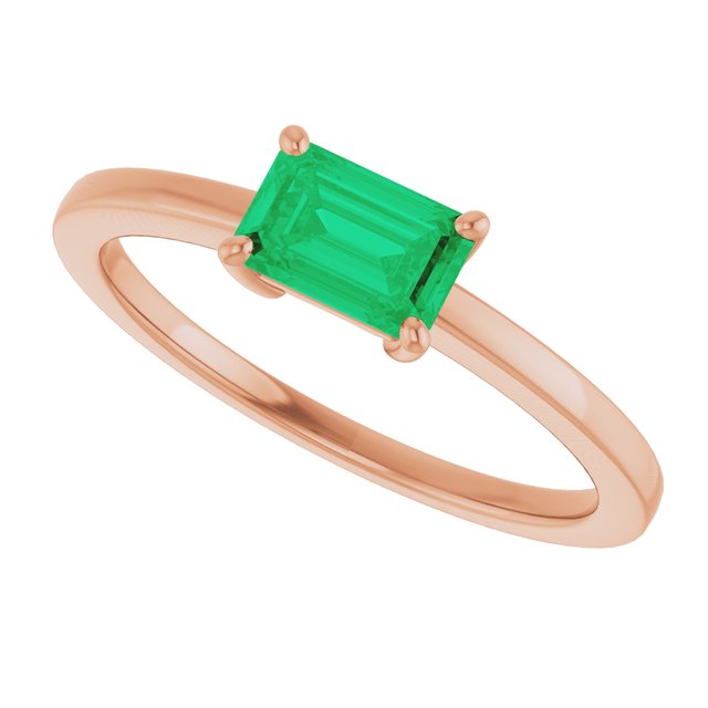 Step Cut Emerald Stacking Prong Set Solitaire Promise Ring