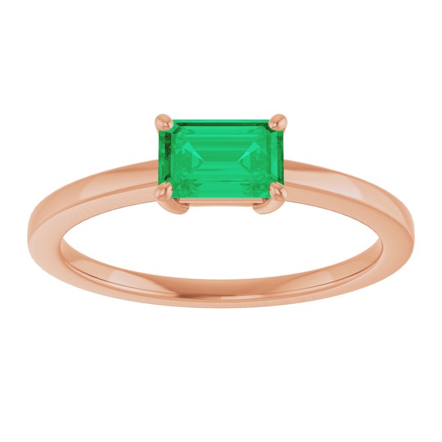 Step Cut Emerald Stacking Prong Set Solitaire Promise Ring