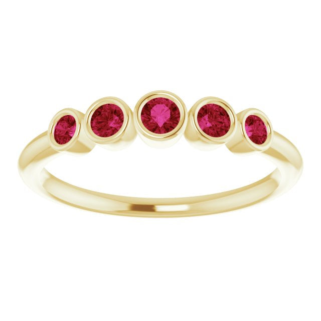 Fiona Ruby Band - Graduated Ruby Five Bezel Stacking Anniversary Ring