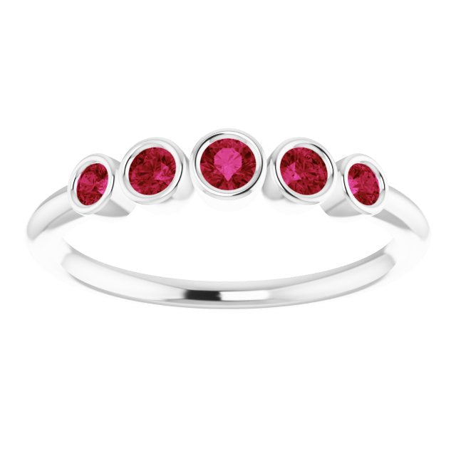 Fiona Ruby Band - Graduated Ruby Five Bezel Stacking Anniversary Ring
