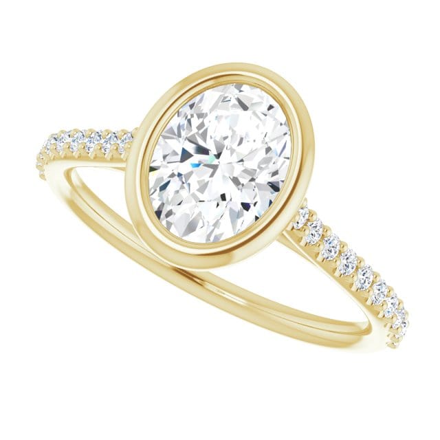 Oval Moissanite Sonia Bezel Set Diamond Accented Cathedral Engagement Ring