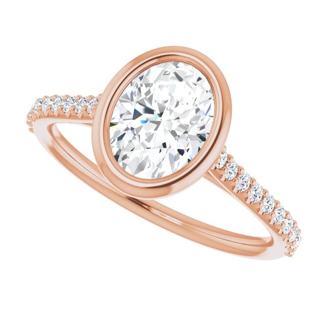 Oval Moissanite Sonia Bezel Set Diamond Accented Cathedral Engagement Ring