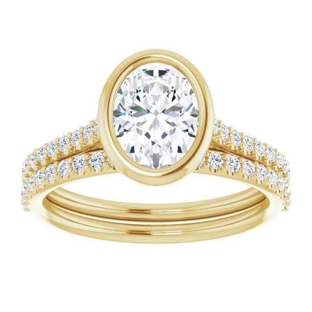 Oval Moissanite Sonia Bezel Set Diamond Accented Cathedral Engagement Ring